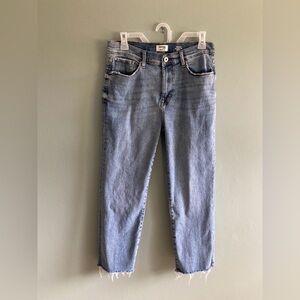 Kensie Jeans Women's Vintage Luxe High Rise Straight Washed Frayed Hem Jeans 10